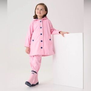 Hatley Girls Pink & Navy Button-Up Rain Jacket 3T
